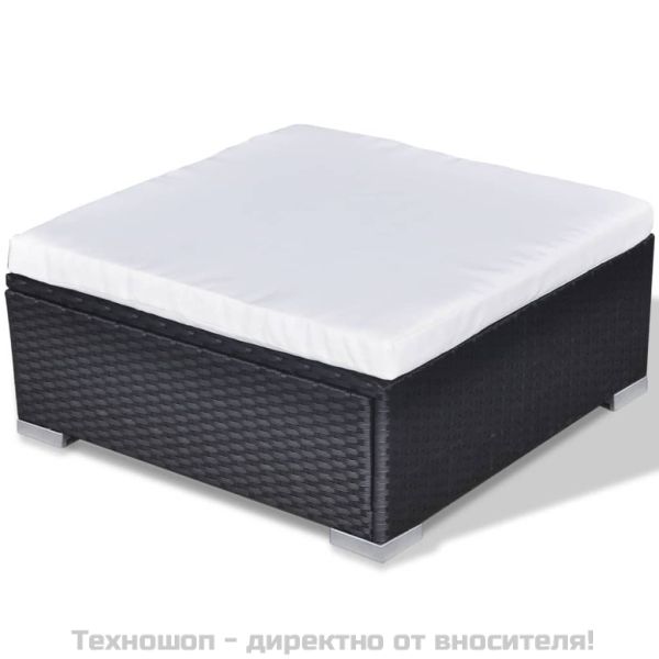 Градински комплект с възглавници, 10 части, черен полиратан