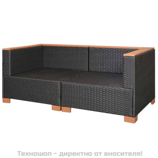 Градински диван, черен полиратан