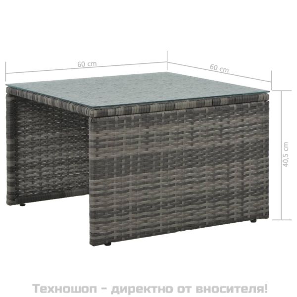 Градински комплект с възглавници, 3 части, полиратан, сив