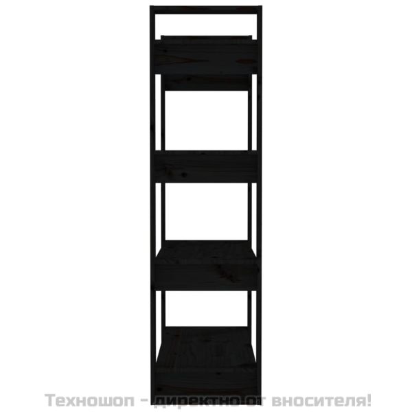 Библиотека/разделител за стая, черна, 80x35x125 см, бор масив