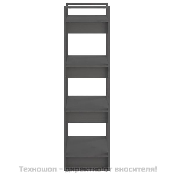 Библиотека/разделител за стая, сива, 60x35x125 см, бор масив
