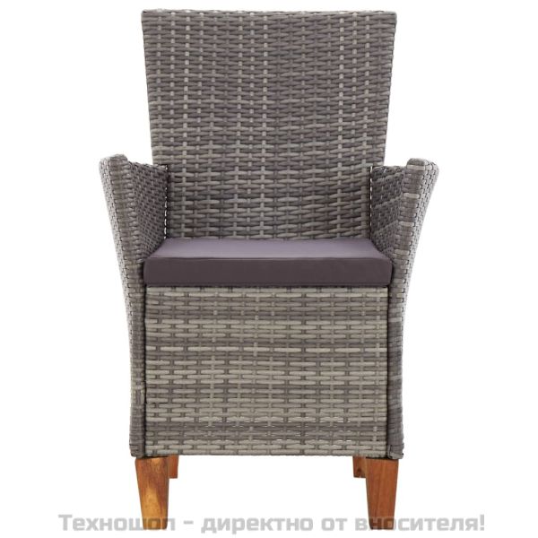 Трапезен комплект от 5 части, полиратан и акациево дърво, сив