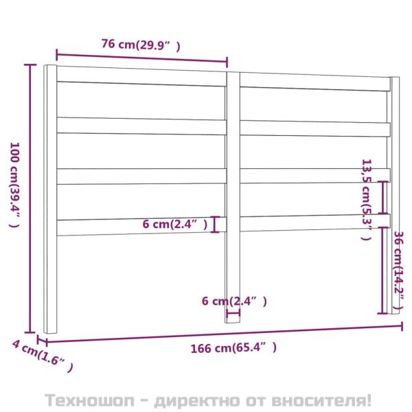 Горна табла за легло, сива, 166x4x100 см, бор масив