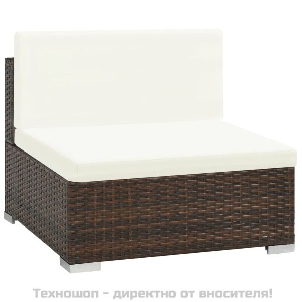 Градински комплект с възглавници, 6 части, кафяв полиратан