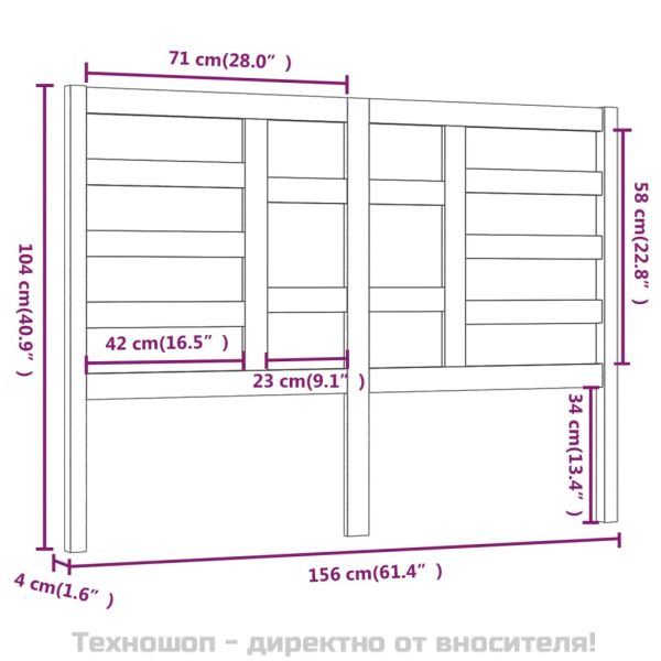 Горна табла за легло, черна, 156x4x104 см, бор масив