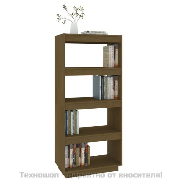 Библиотека/разделител за стая, меденокафява, 60x35x135 см, бор