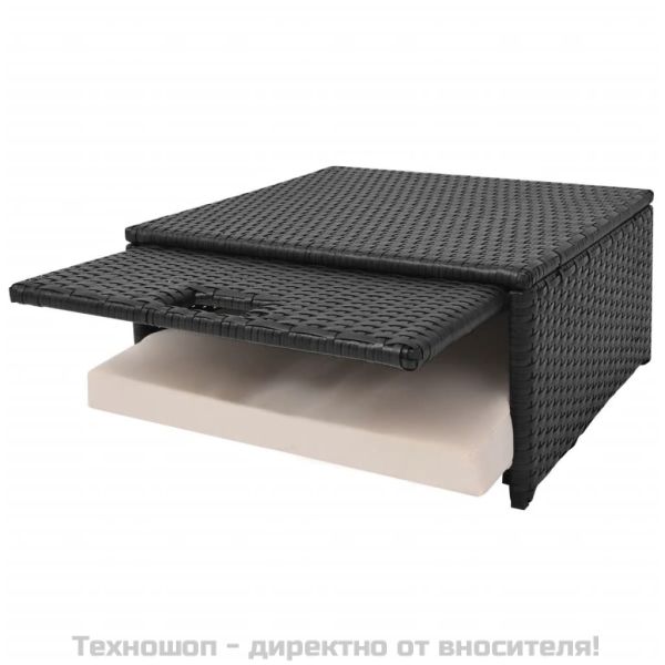 Градински комплект с възглавници, 4 части, черен полиратан