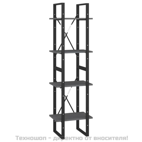 4-етажна библиотека, сива, 40x30x140 см, борово дърво масив