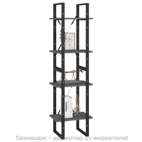 4-етажна библиотека, сива, 40x30x140 см, борово дърво масив