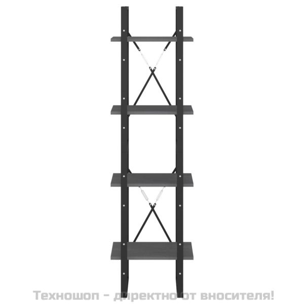 4-етажна библиотека, сива, 40x30x140 см, борово дърво масив