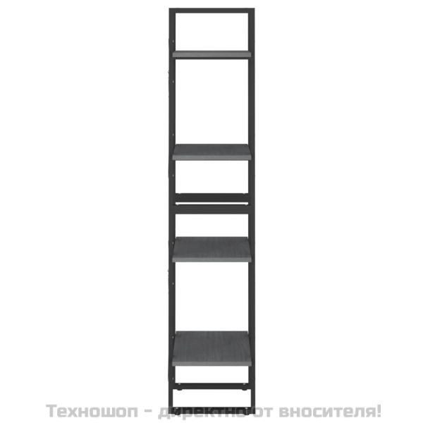 4-етажна библиотека, сива, 40x30x140 см, борово дърво масив