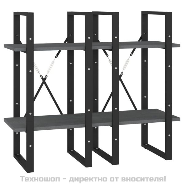 4-етажна библиотека, сива, 40x30x140 см, борово дърво масив