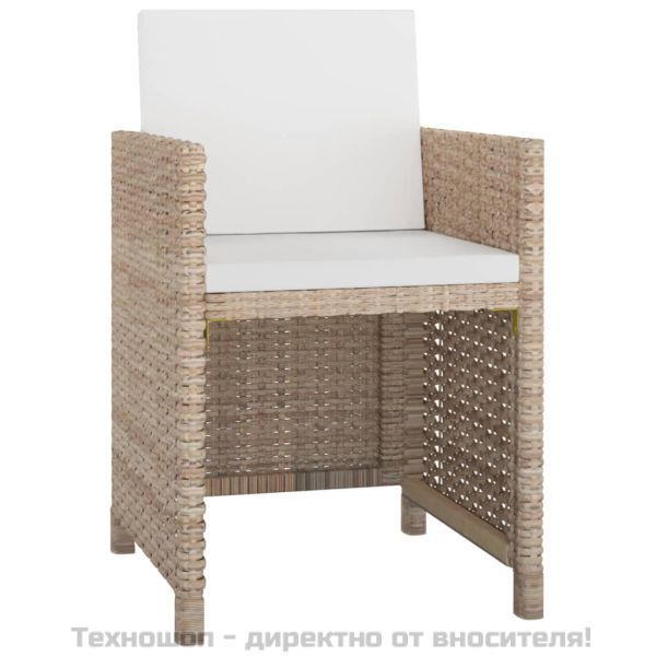 Градински комплект с възглавници, 9 части, бежов полиратан