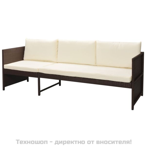 Градински комплект с възглавници, 6 части, кафяв полиратан