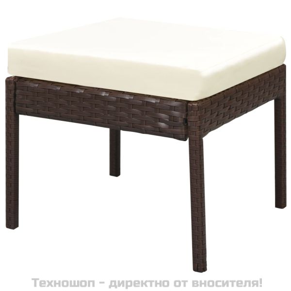 Градински комплект с възглавници, 6 части, кафяв полиратан