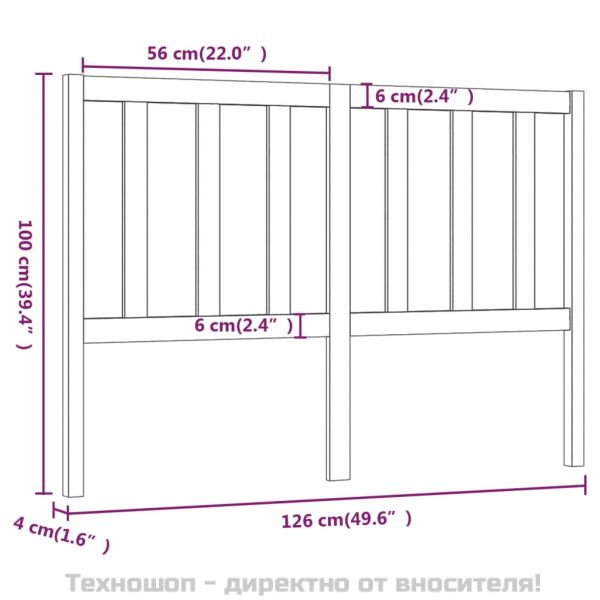 Горна табла за легло, сива, 126x4x100 см, бор масив