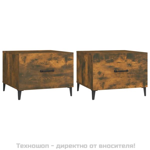 Кафе маси с метални крака 2 бр опушен дъб 50x50x40 см