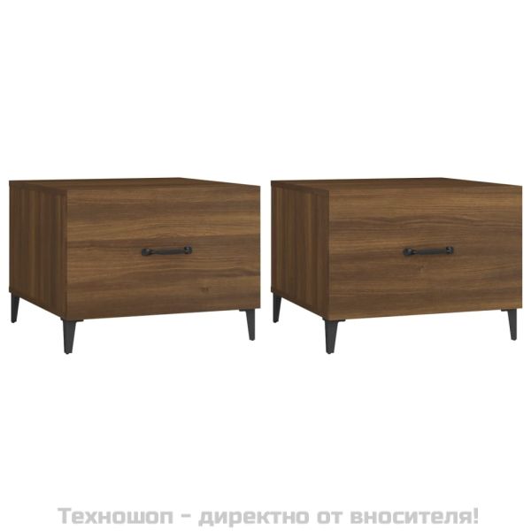 Кафе маси с метални крака 2 бр кафяв дъб 50x50x40 см