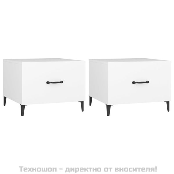 Маса за кафе с метални крака 2 бр Бял 50x50x40 см