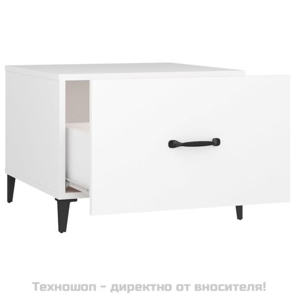 Маса за кафе с метални крака 2 бр Бял 50x50x40 см