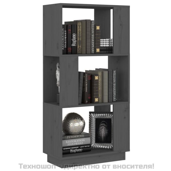 Библиотека/разделител за стая, сива, 51x25x101 см, бор масив