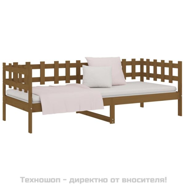 Дневно легло, меденокафяво, борово дърво масив, 90x200 см
