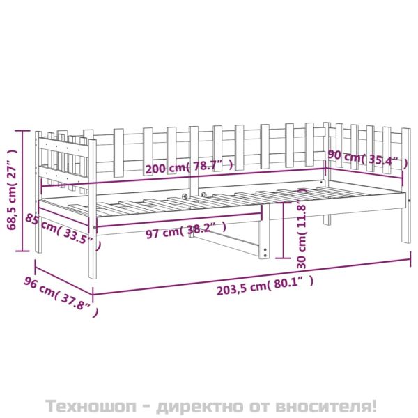 Дневно легло, меденокафяво, борово дърво масив, 90x200 см
