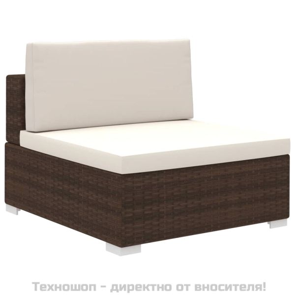 Градински комплект с възглавници, 12 части, кафяв полиратан