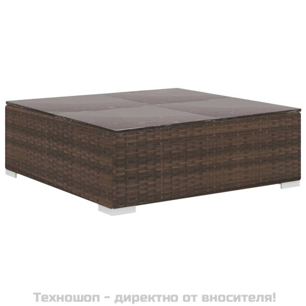 Градински комплект с възглавници, 12 части, кафяв полиратан