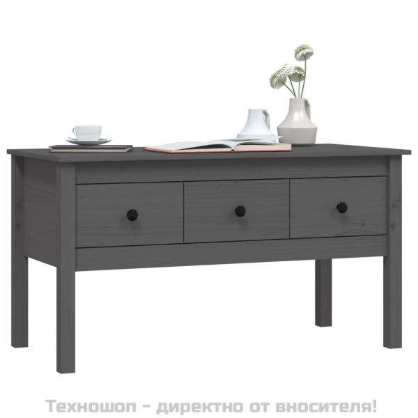 Кафе маса, Сиво, 102x49x55 см, борово дърво масив