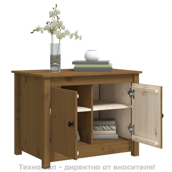 Кафе маса, меденокафява, 71x49x55 см, борово дърво масив