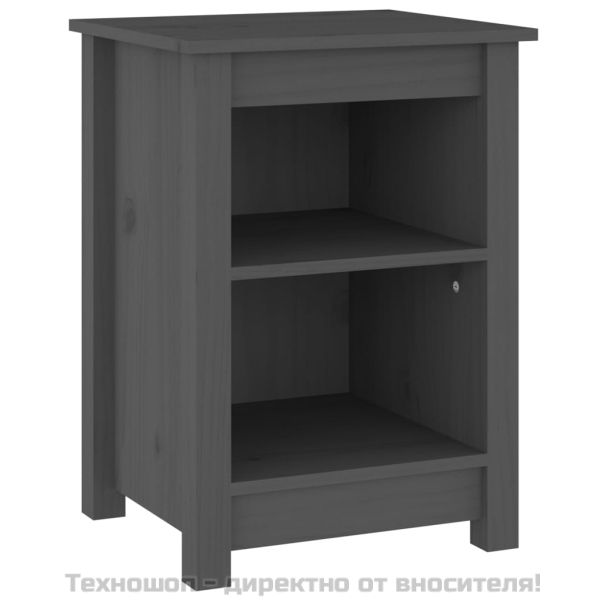 Нощни шкафчета, 2 бр, сиви, 40x35x55 см, борово дърво масив