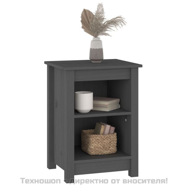 Нощни шкафчета, 2 бр, сиви, 40x35x55 см, борово дърво масив