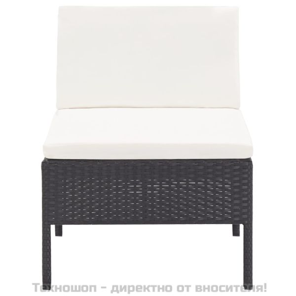 Градински комплект с възглавници, 3 части, черен полиратан