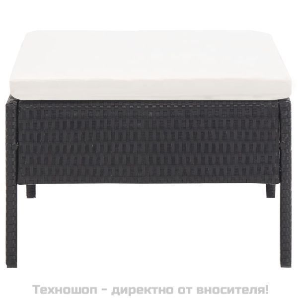 Градински комплект с възглавници, 3 части, черен полиратан