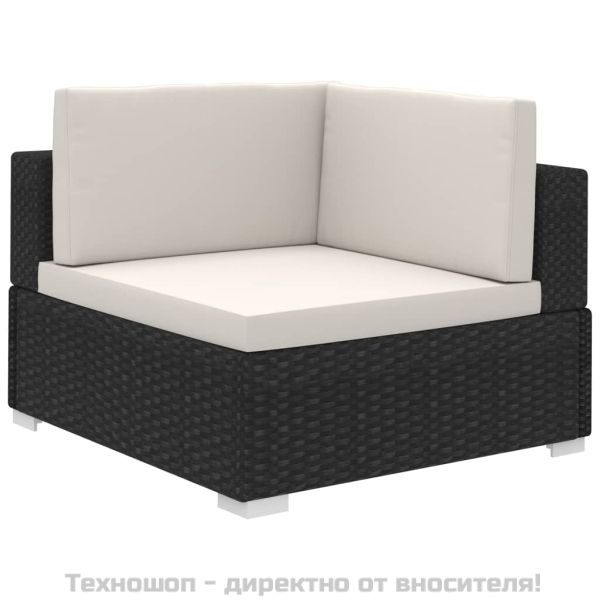 Градински комплект с възглавници, 12 части, черен полиратан