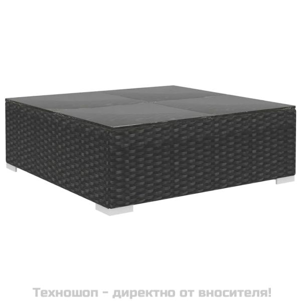 Градински комплект с възглавници, 12 части, черен полиратан