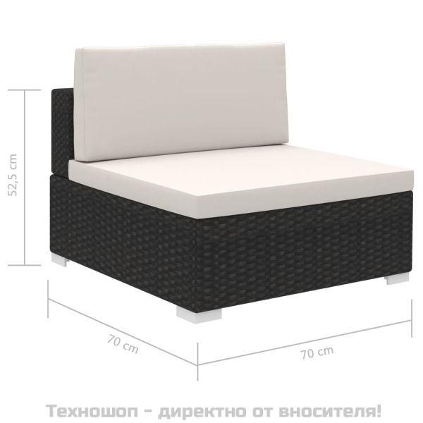 Градински комплект с възглавници, 12 части, черен полиратан