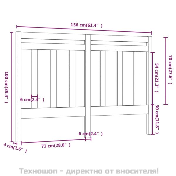 Горна табла за легло, сива, 156x4x100 см, бор масив