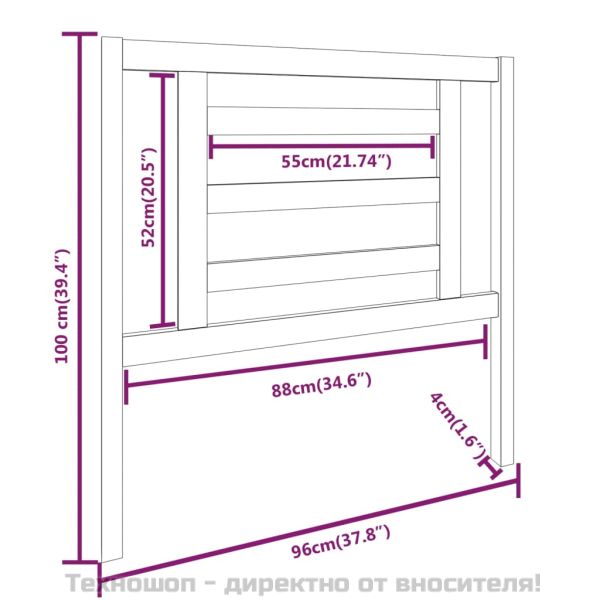 Горна табла за легло, 96x4x100 см, бор масив