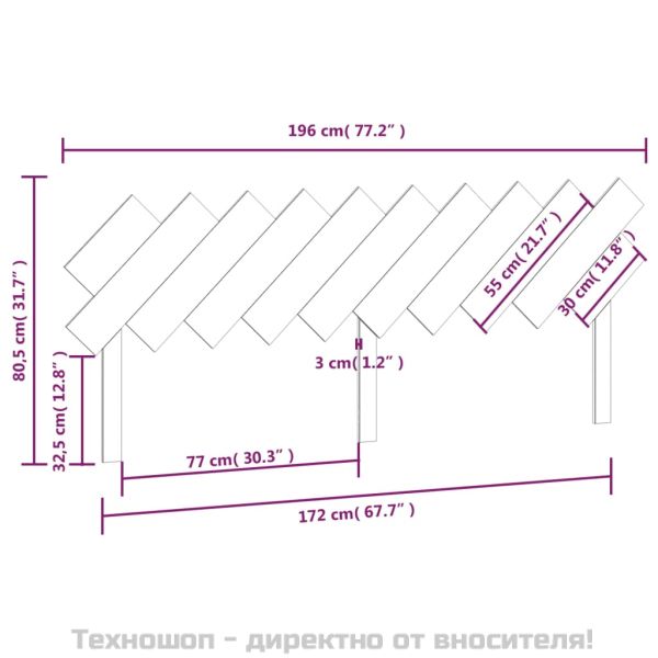 Горна табла за легло, сива, 196x3x80,5 см, бор масив