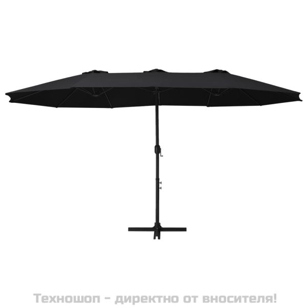 Градински чадър с алуминиев прът, 460x270 см, черен