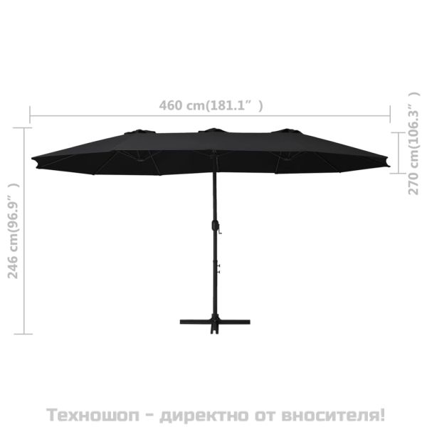 Градински чадър с алуминиев прът, 460x270 см, черен