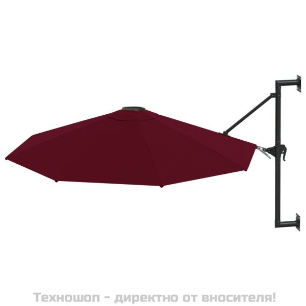 Чадър за монтаж на стена с метален прът, 300 см, бордо