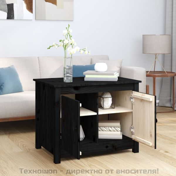 Кафе маса, черна, 71x49x55 см, борово дърво масив