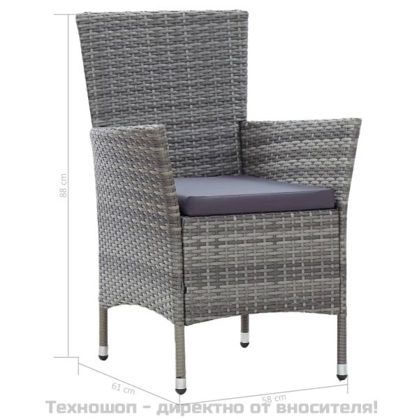 Градински комплект с възглавници, 7 части, полиратан, сив