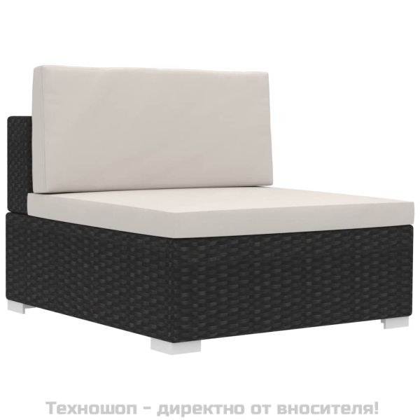 Градински комплект с възглавници, 4 части, черен полиратан