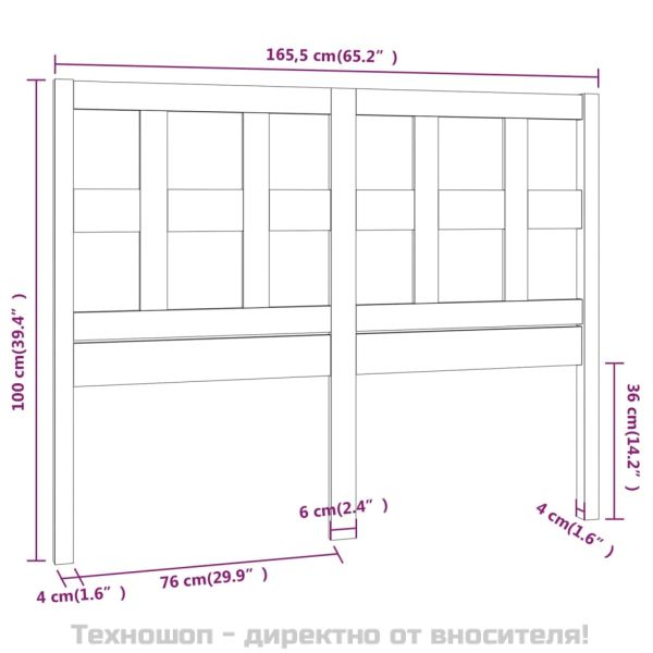 Горна табла за легло, черна, 165,5x4x100 см, бор масив