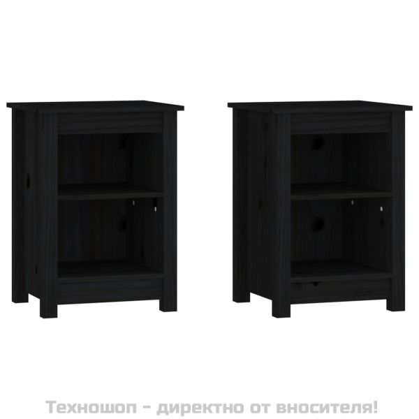 Нощни шкафчета, 2 бр, черни, 40x35x55 см, борово дърво масив