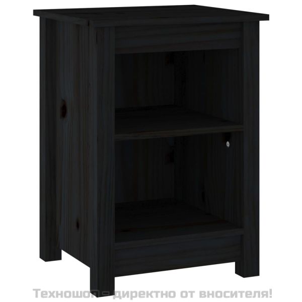 Нощни шкафчета, 2 бр, черни, 40x35x55 см, борово дърво масив